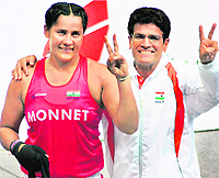 Kavita Chahal (L) with an official