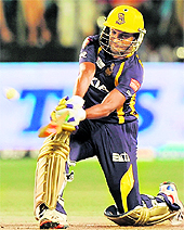 Kolkata Knight Riders� Shakib Al Hasan in action against Pune Warriors India in Pune on Saturday