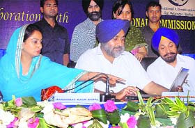 Deputy Chief Minister Sukhbir Singh Badal inaugurates a helpline for women in distress in Jalandhar on Wednesday