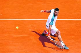 Jo-Wilfried Tsonga hits a return to Cedrik-Marcel Stebe in Paris on Thursday