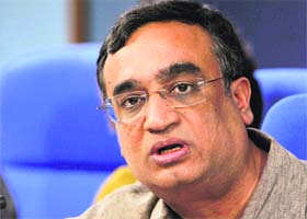 Sports Minister Ajay Maken addresses a press conference in New Delhi on Thursday