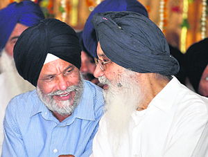 CM Parkash Singh Badal and Cabinet Minister Surjit Singh Rakhra at Begowal in Kapurthala