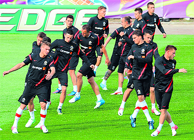 The Polish team train ahead of their game against Greece in Warsaw on Thursday. The Euro 2012 begins on Friday