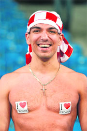 A Croatian fan poses after the match betwen Ireland and Croatia at the Municipal Stadium in Poznan on Sunday