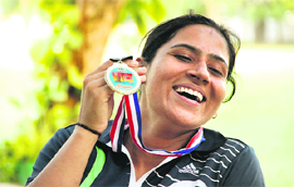 Weightlifter Rajwant Kaur in Jalandhar on Friday. 