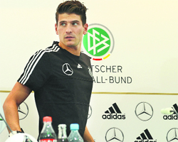 German striker Mario Gomez during a press conference ahead of their match against Denmark on Saturday.