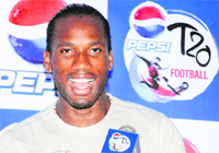 Ivory Coast football star Didier Drogba at a promotional event in New Delhi on Sunday. 