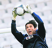 Italy�s goalkeeper Gianluigi Buffon during a training session in Krakow on Sunday.