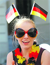 A German fan before her country�s match against Denmark in Lviv on Sunday