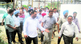 A PPCB team inspects a sugar mill in Dasuya.