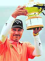 Jeev Milkha Singh after winning the Scottish Open in Scotland on Sunday