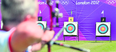 British archer Simon Terry aims to take a shot at the Lord's Cricket Ground in London on Friday. � AFP