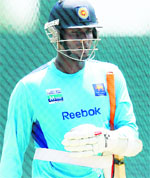 Sri Lanka�s Angelo Mathews during a nets session ahead of third ODI on Saturday. � Reuters