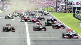 McLaren�s Lewis Hamilton breaks away from the pack at the start of the Hunagarian Grand Prix in Budapest on Sunday. Hamilton won the race