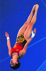 China's Wang Hao performs a dive during the women's synchronised 10m platform final on Wednesday. 
