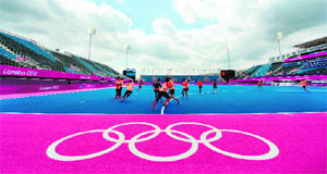 South Korea's women's team practice during a training session at the Riverbank Arena. 