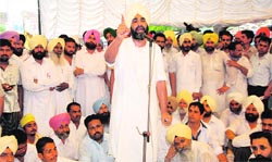 PPP president Manpreet Badal addresses a rally in Bathinda. Tribune photo: Pawan Sharma