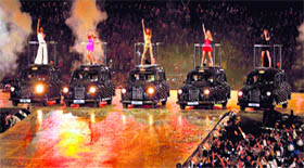 Spice Girls light up the chock-a- block stadium with their electric performance in the Athletics stadium.