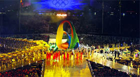 A riot of colour emerges inside the stadium thrilling spectators no end.