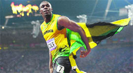Jamaica's Usain Bolt celebrates after he won the men's 200m final. The world's fastest man and his Jamaica relay team mates provided three of the enduring moments of the Games.