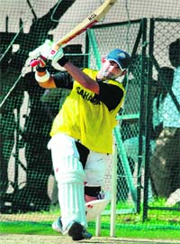 Gauti gets Gambhir about nets Gautam Gambhir hits a shot while batting in the nets in Hyderabad on Sunday