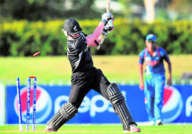 Cameron Fletcher of New Zealand is bowled by Sandeep Sharma on Wednesday.