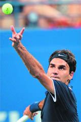 Roger Federer in action at Flushing Meadows on Tuesday.