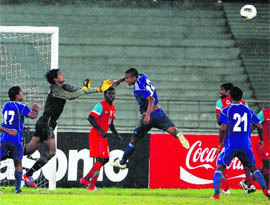 Goalie Subrata Paul has been exceptional in the Nehru Cup. 