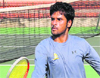 Saketh Myneni practises at the CLTA courts in Sector 10 in Chandigarh on Saturday. � Tribune Photo: Pradeep Tewari