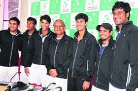 The Indian Davis Cup team poses for photographs in Chandigarh on Wednesday