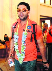 Yuvraj Singh arrives for the Twenty20 World Cup in Colombo on Wednesday