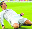 Cristiano Ronaldo celebrates after scoring during the Champions League match against Manchester City in Madrid. � AFP