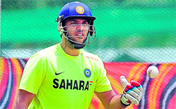 Yuvraj Singh during a net session in Colombo on Saturday.