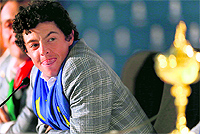 Rory McIlroy speaks with the media after Europe defeated the US to retain the Ryder Cup