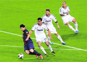Real Madrid defenders trail Lionel Messi on Sunday