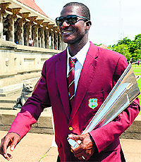 West Indies captain Darren Sammy proudly shows off the Twenty20 World Cup trophy in Sri Lanka on Monday