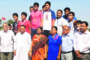 Winners of the 32nd Haryana State Archery Championship with Kavita Jain, MLA, and other office-bearers of the Archery Association. 