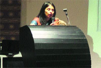 Chief guest Rana Usman, Assistant Vice-President and Head, Northern Region, NSE, New Delhi, addresses students on the GGGI premises.