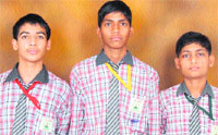 Pioneering students: Ravi Duhan, Sanjay Raghav and Manoj Kumar of SD Senior Secondary School, Khori in Rewari district. Photo: Nawal Kishore Rastogi 