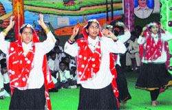 Girls perform at a function at RKJ Shravan Vani Nishakt Kalyan Kendra, Sirsa. A Tribune photograph