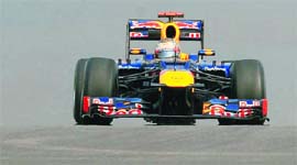 Sebastian Vettel scorched 1.27.619s in the morning and 1:26.221 in the afternoon at BIC on Friday.