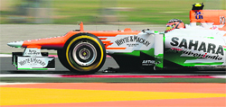 Force India�s Nico Hulkenberg of Germany scorches BIC during the third practice session on Saturday. � AFP