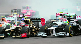 Mad rush made debris fly at BIC�s very first corner on Sunday afternoon.