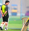 Sachin Tendulkar during a net session ahead of Mumbai�s Ranji Trophy tie on Monday. � PTI