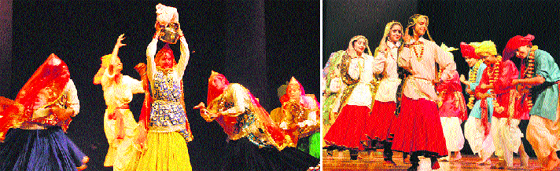 Participants in different moods perform the Ratnawali dance during the state-level Haryana Day celebration at Kurukshetra University in Kurukshetra.