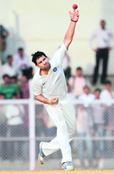 Yuvraj bowls on Thursday.