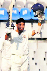 Debutant Jiwanjot Singh of Patiala hits a century (116*) at Mohali.