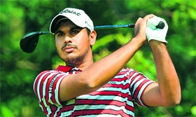 Gaganjeet Bhullar in action at the Mission Hill Golf Club, Dongguan.
