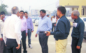 Jhajjar DC Ajit Balaji Joshi along with other officials inspects Jahan Aara Stadium in Jhajjar. 