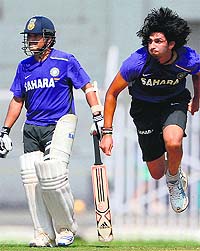 Sachin Tendulkar, Ishant Sharma at practice in Mumbai on Saturday